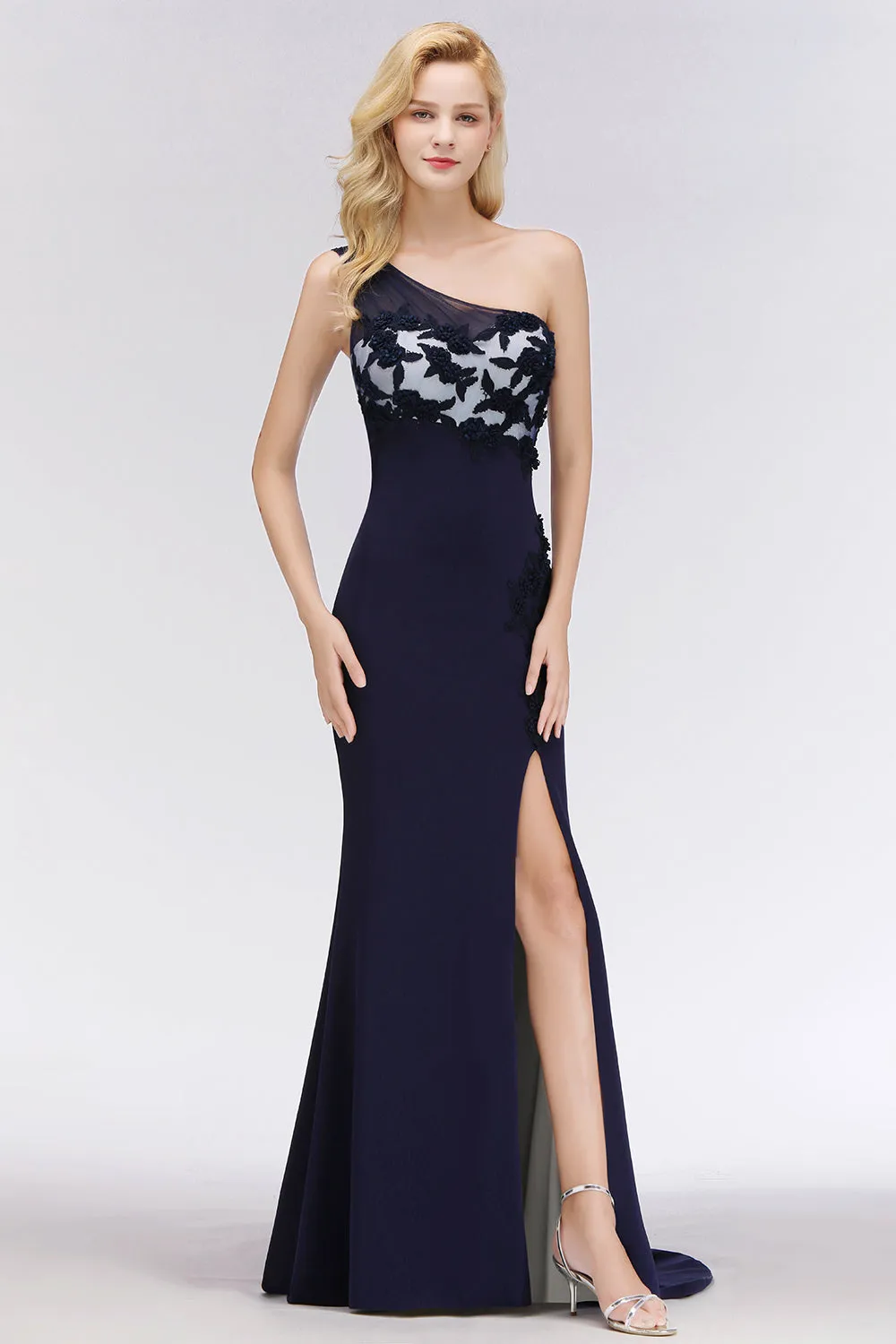 Simple Long One Shoulder Mermaid Bridesmaid Dress with Slit