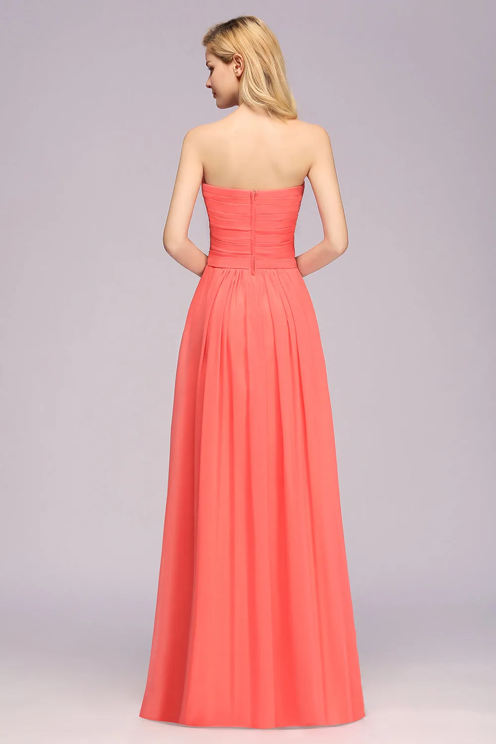 Simple Long Sweetheart Strapless A-line Bridesmaid Dress with Flower