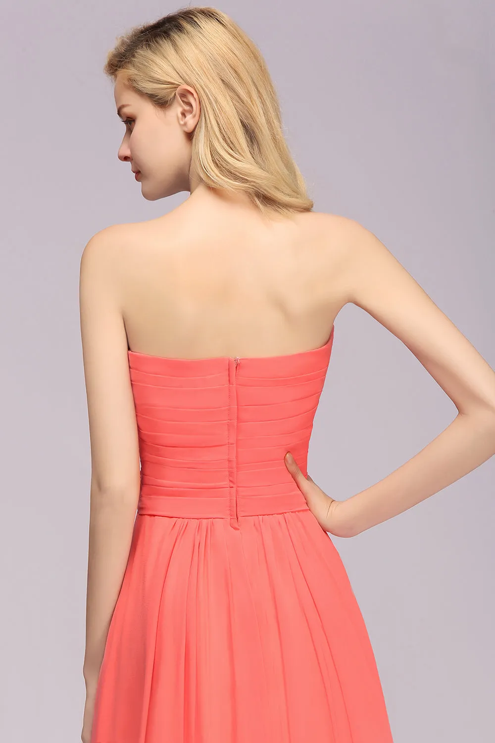 Simple Long Sweetheart Strapless A-line Bridesmaid Dress with Flower