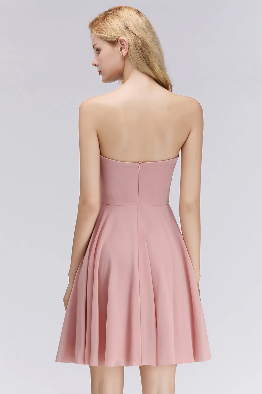 Simple Short A-line Sweetheart Pink Bridesmaid Dress