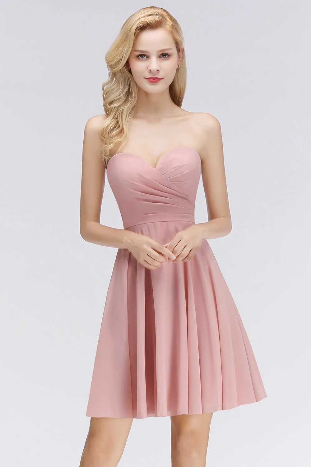 Simple Short A-line Sweetheart Pink Bridesmaid Dress
