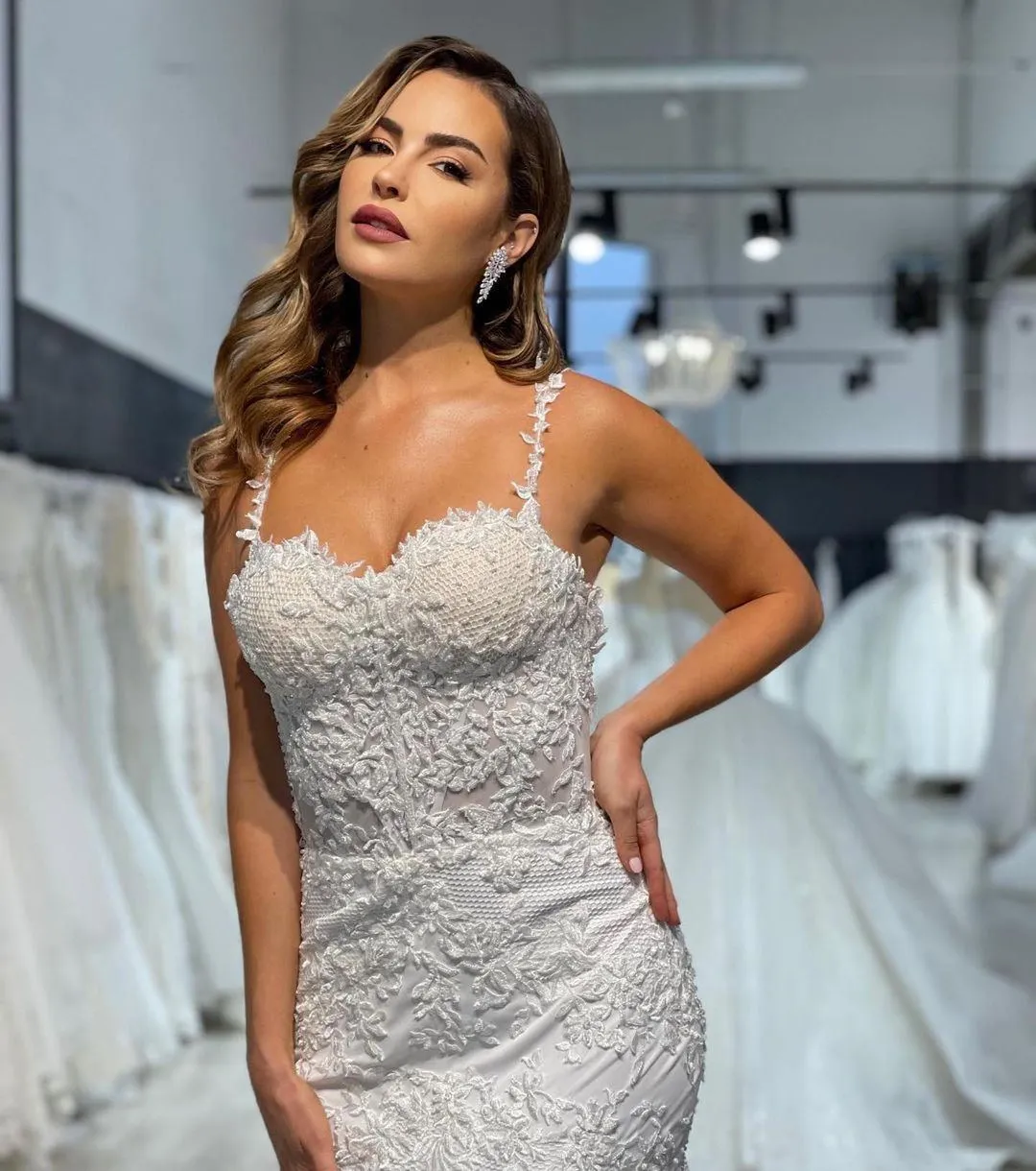 Spaghetti Straps Mermaid Tulle Lace Long Beach Wedding Dresses. WDY0166