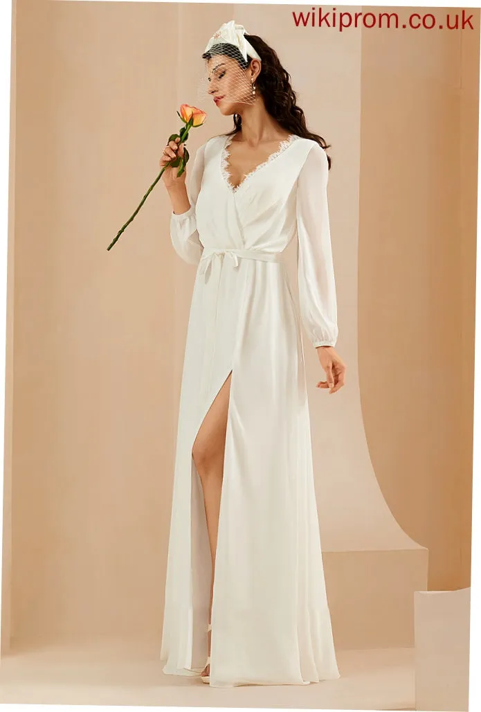 Split With Dress Janiah Wedding V-neck Wedding Dresses Lace Floor-Length A-Line Front