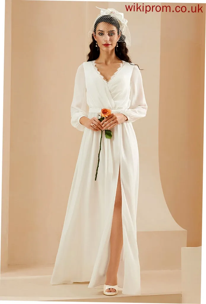 Split With Dress Janiah Wedding V-neck Wedding Dresses Lace Floor-Length A-Line Front