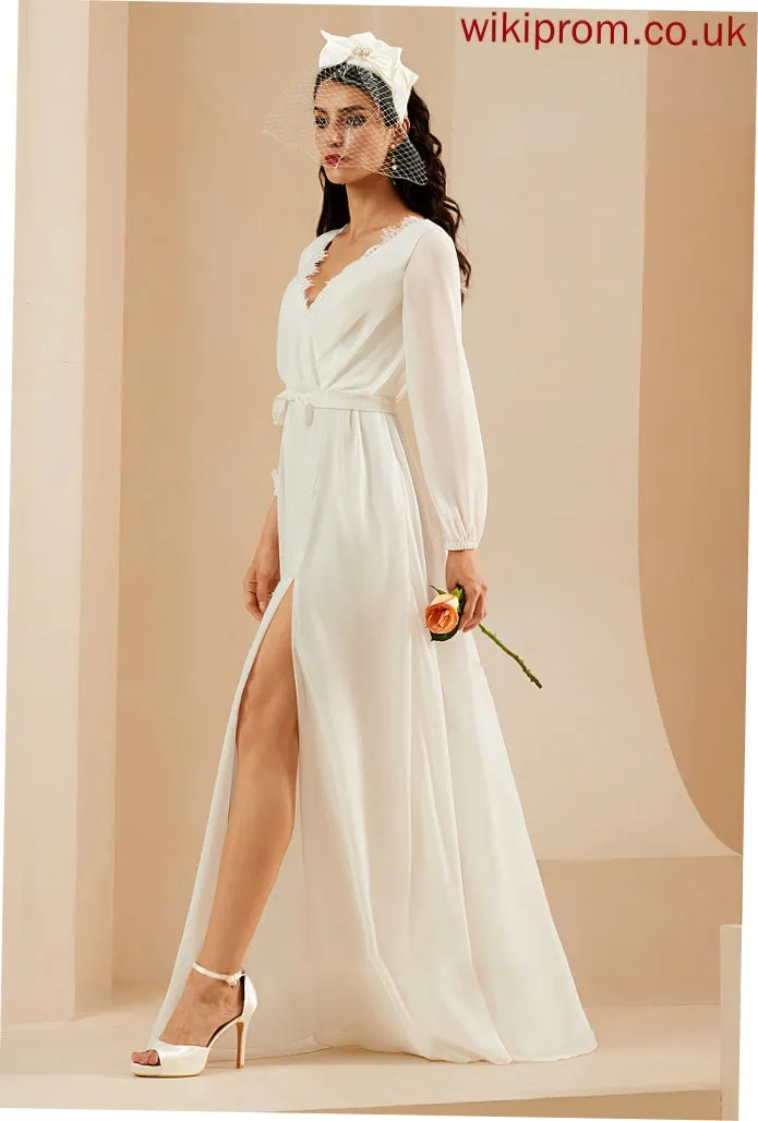 Split With Dress Janiah Wedding V-neck Wedding Dresses Lace Floor-Length A-Line Front
