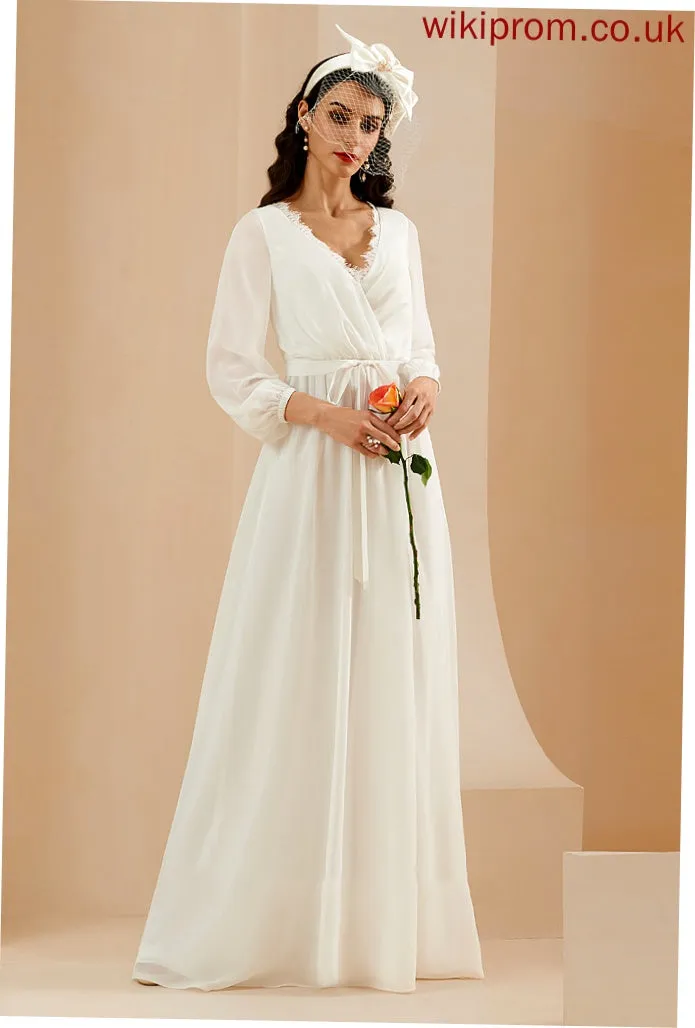 Split With Dress Janiah Wedding V-neck Wedding Dresses Lace Floor-Length A-Line Front