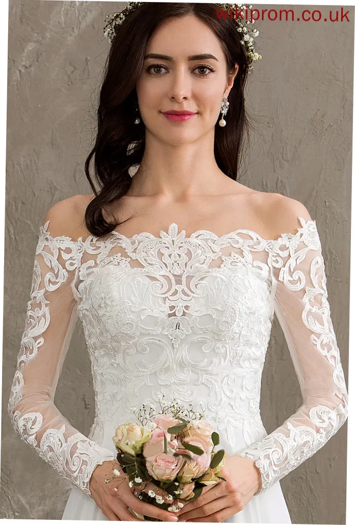 Stella Off-the-Shoulder Floor-Length A-Line Dress Wedding Dresses Wedding Chiffon With Lace Lace