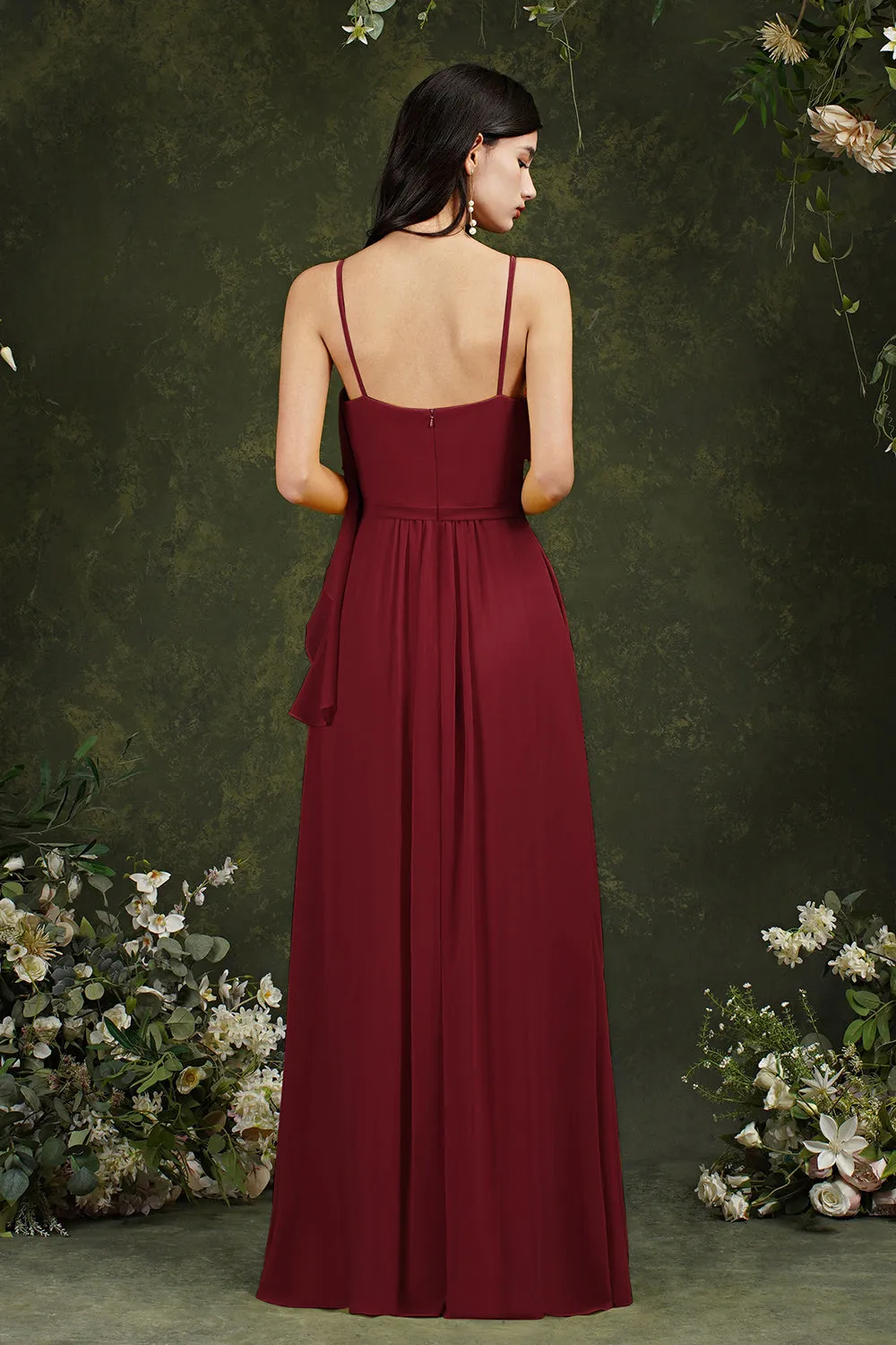 Stunning A-line Chiffon Backless Long Bridesmaid Dress With Pockets