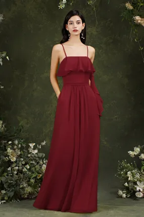 Stunning A-line Chiffon Backless Long Bridesmaid Dress With Pockets