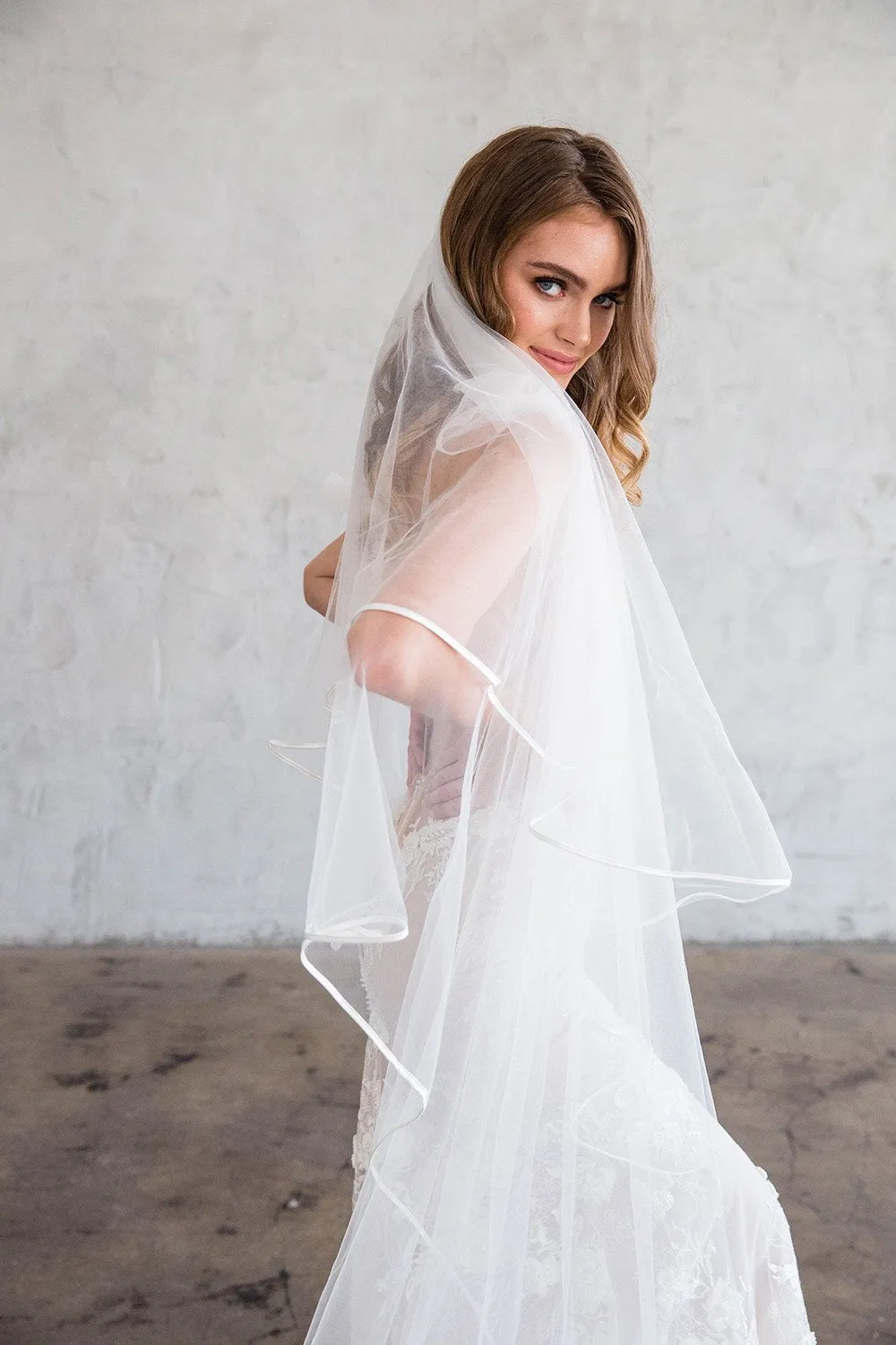 TAMAR CATHEDRAL VEIL WITH BLUSHER - SATIN RIBBON EDGING