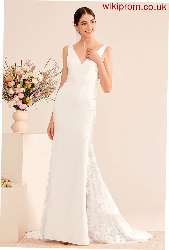 Train Scarlet Trumpet/Mermaid V-neck Lace With Wedding Dress Wedding Dresses Court