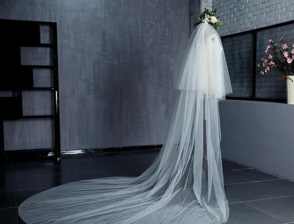 Tulle 2 layers long Wedding Bridal  veils 3 meter Two tier bridal veils