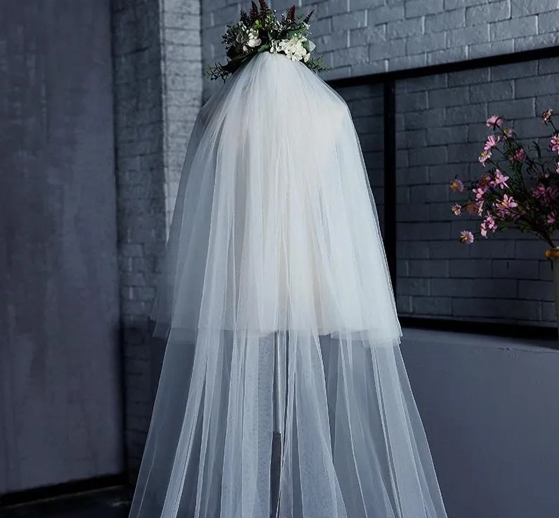 Tulle 2 layers long Wedding Bridal  veils 3 meter Two tier bridal veils