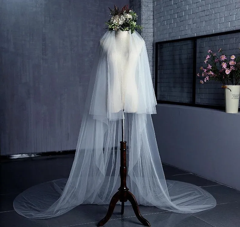 Tulle 2 layers long Wedding Bridal  veils 3 meter Two tier bridal veils