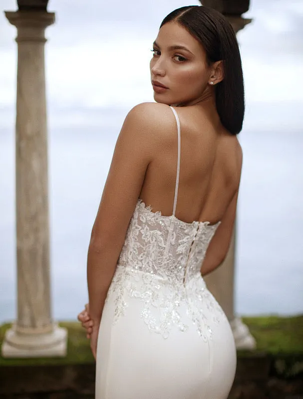 Tulle V Neck Princess Gown White Wedding Dress