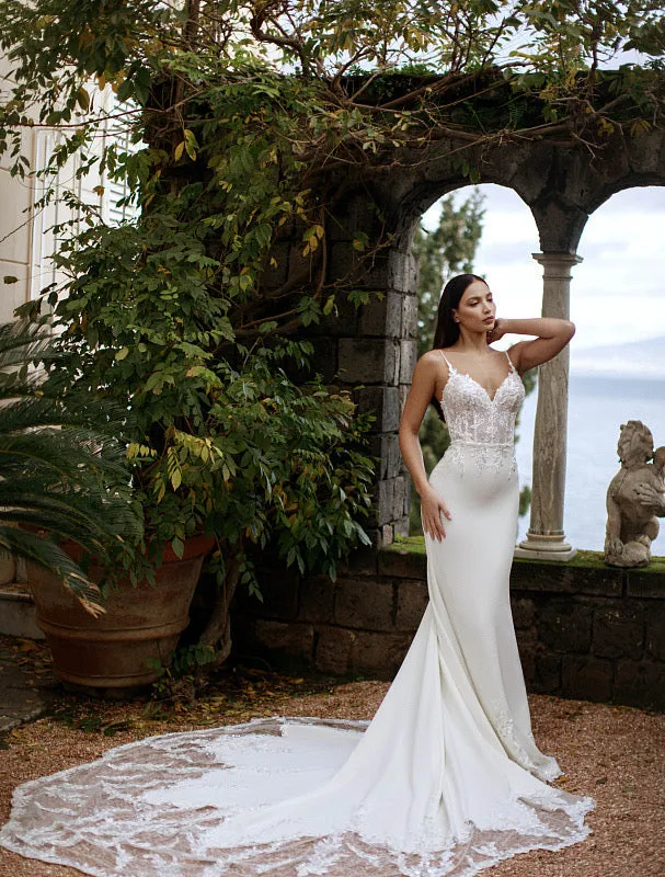 Tulle V Neck Princess Gown White Wedding Dress