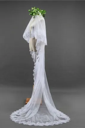 Two-Tier Tulle Lace Edge Chapel Veils Wedding Veil