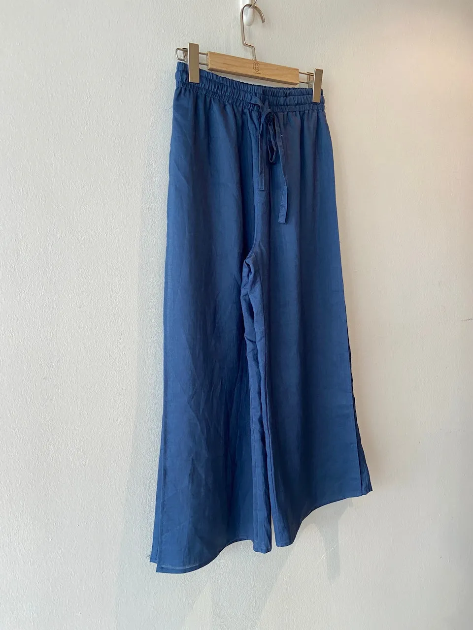 V-neck Blue Linen Casual Suit