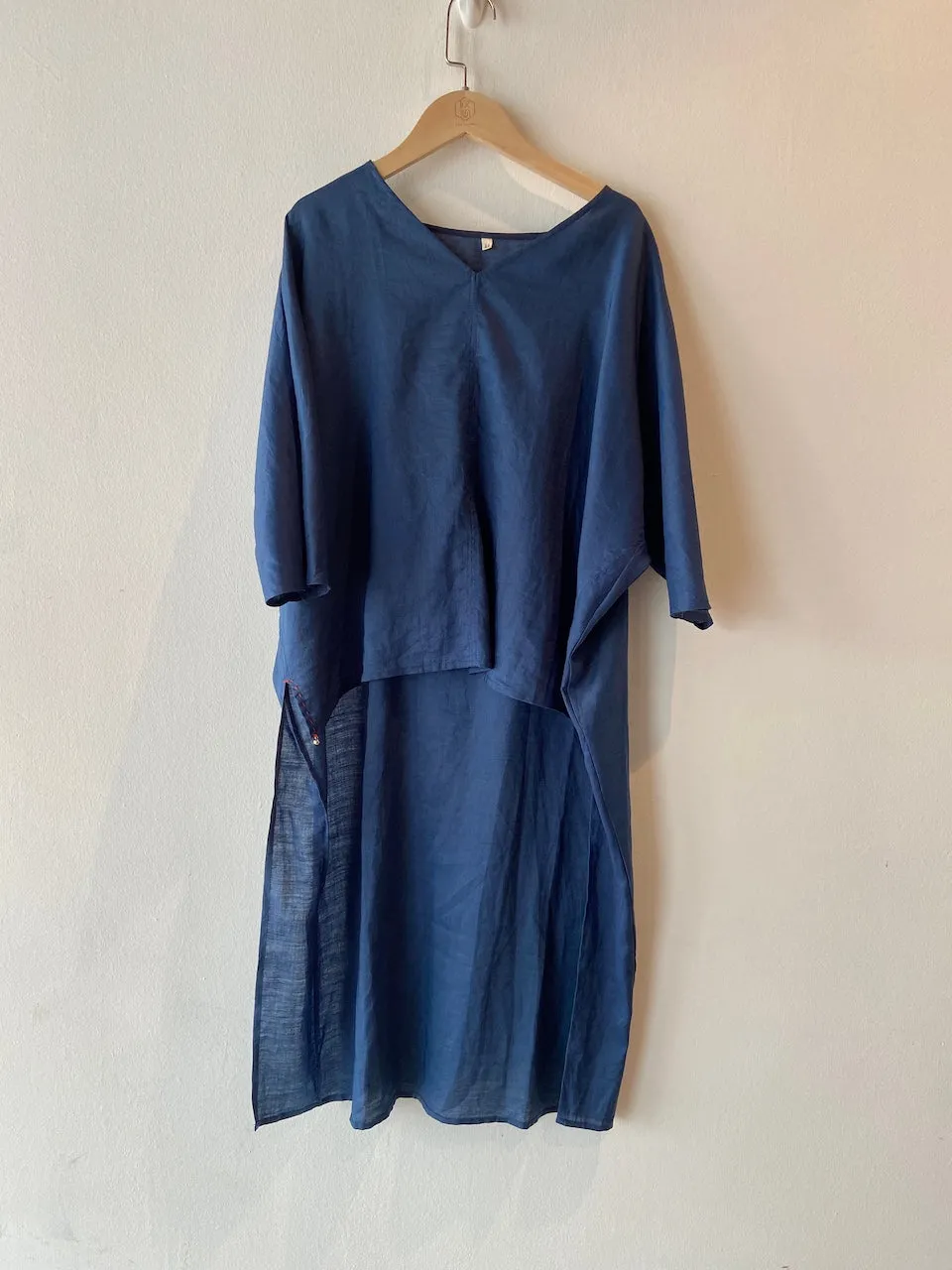 V-neck Blue Linen Casual Suit