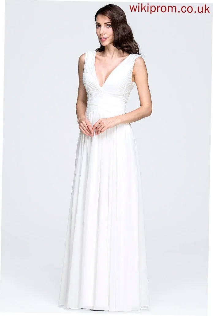 V-neck Floor-Length Ruffle Wedding Dresses With Chiffon Wedding Dress A-Line Hana