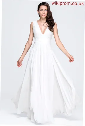 V-neck Floor-Length Ruffle Wedding Dresses With Chiffon Wedding Dress A-Line Hana