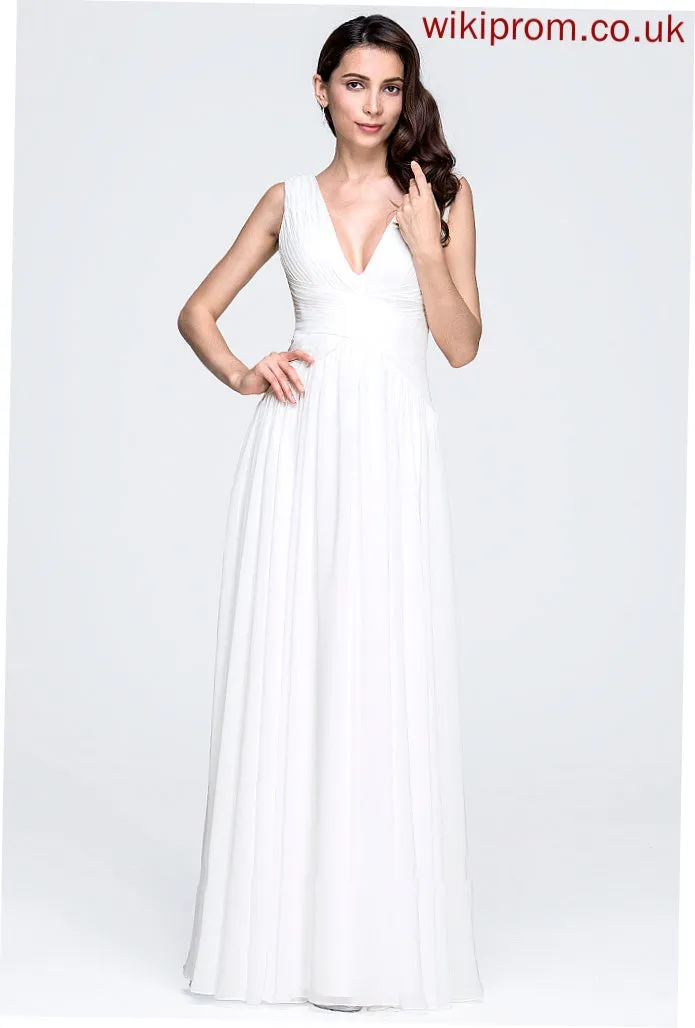 V-neck Floor-Length Ruffle Wedding Dresses With Chiffon Wedding Dress A-Line Hana
