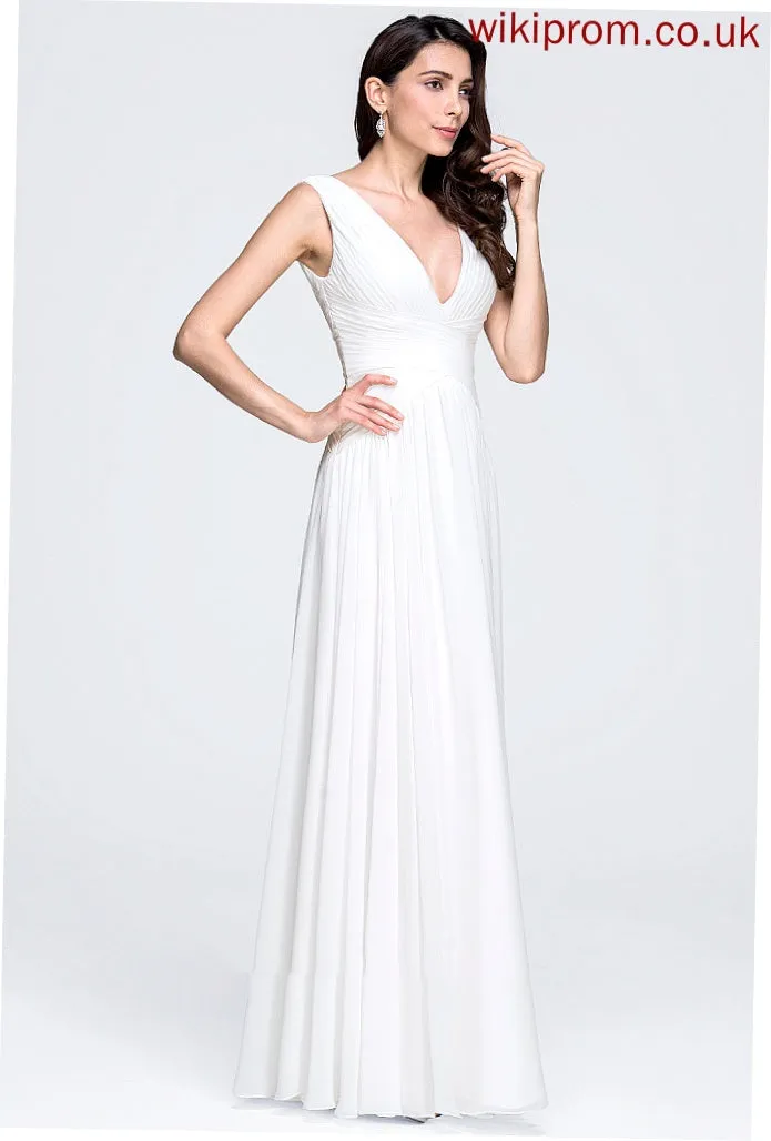 V-neck Floor-Length Ruffle Wedding Dresses With Chiffon Wedding Dress A-Line Hana