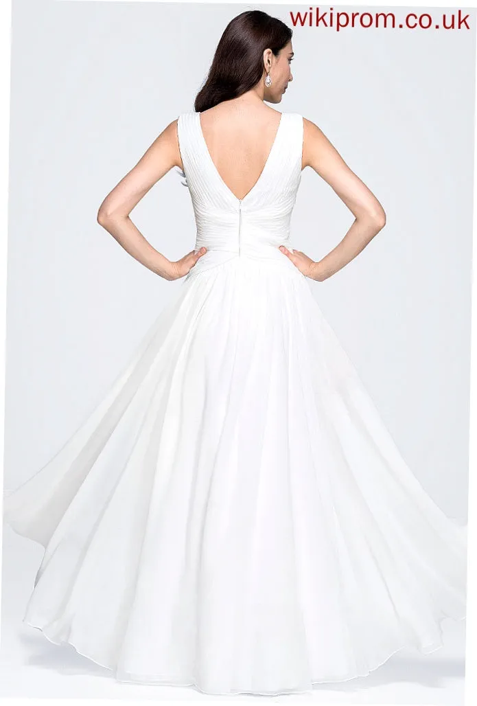 V-neck Floor-Length Ruffle Wedding Dresses With Chiffon Wedding Dress A-Line Hana