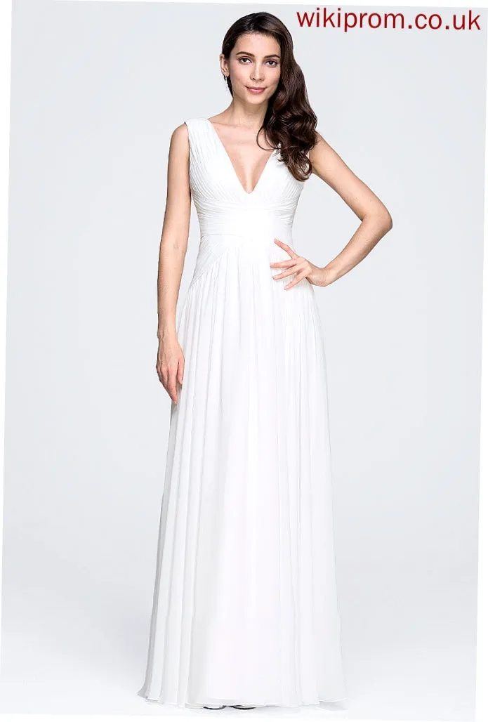 V-neck Floor-Length Ruffle Wedding Dresses With Chiffon Wedding Dress A-Line Hana