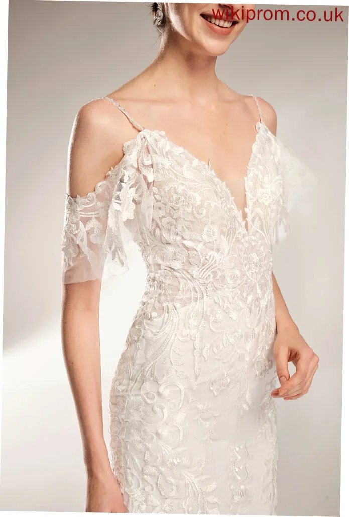 V-neck Trumpet/Mermaid Chapel Beading Sequins Dress Wedding Dresses Wedding With Train Emilie