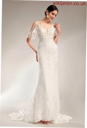 V-neck Trumpet/Mermaid Chapel Beading Sequins Dress Wedding Dresses Wedding With Train Emilie
