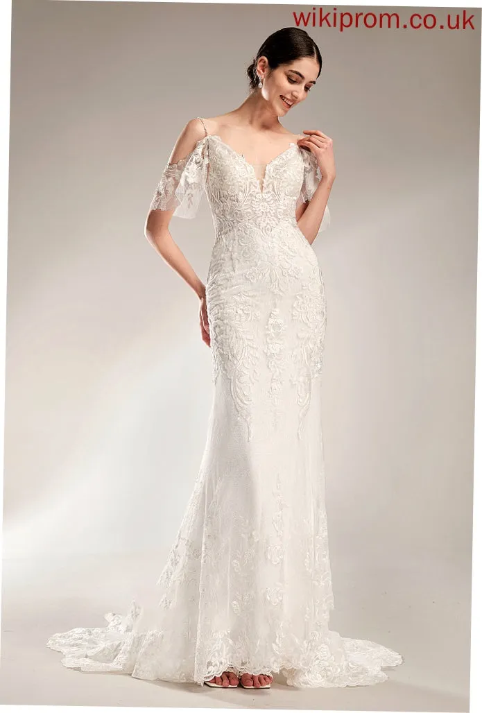 V-neck Trumpet/Mermaid Chapel Beading Sequins Dress Wedding Dresses Wedding With Train Emilie