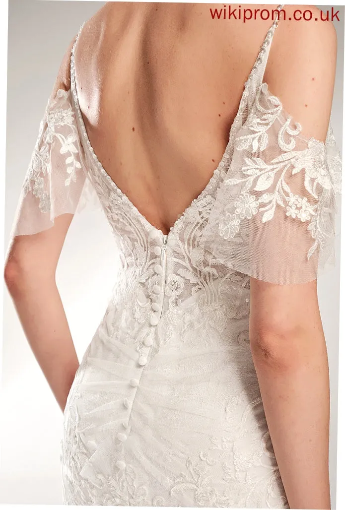 V-neck Trumpet/Mermaid Chapel Beading Sequins Dress Wedding Dresses Wedding With Train Emilie