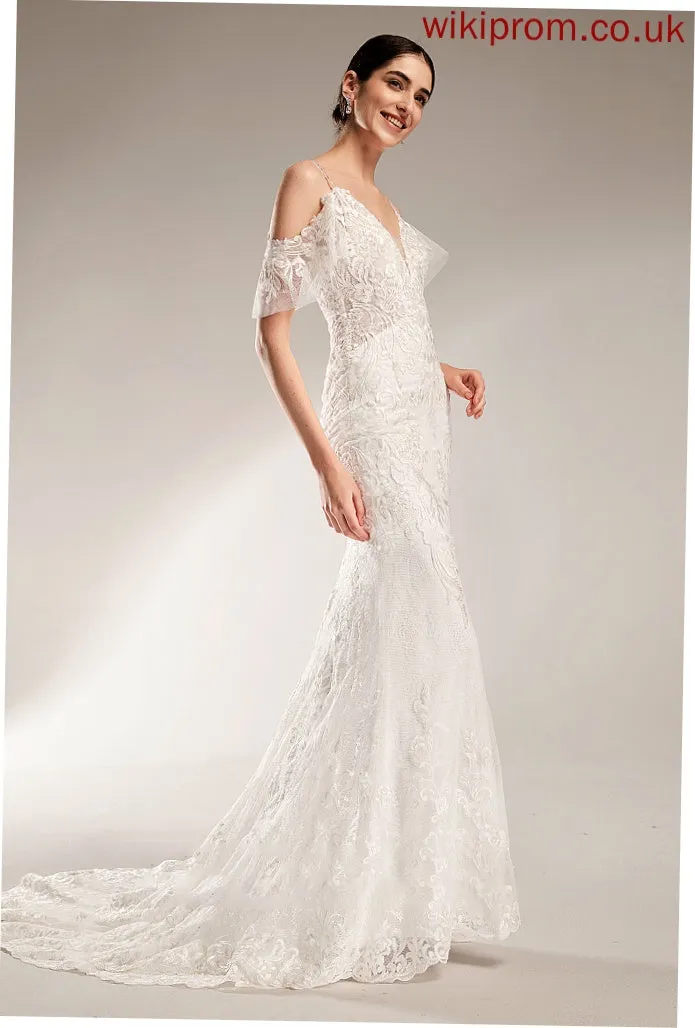 V-neck Trumpet/Mermaid Chapel Beading Sequins Dress Wedding Dresses Wedding With Train Emilie