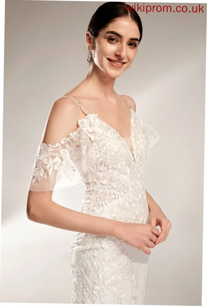 V-neck Trumpet/Mermaid Chapel Beading Sequins Dress Wedding Dresses Wedding With Train Emilie