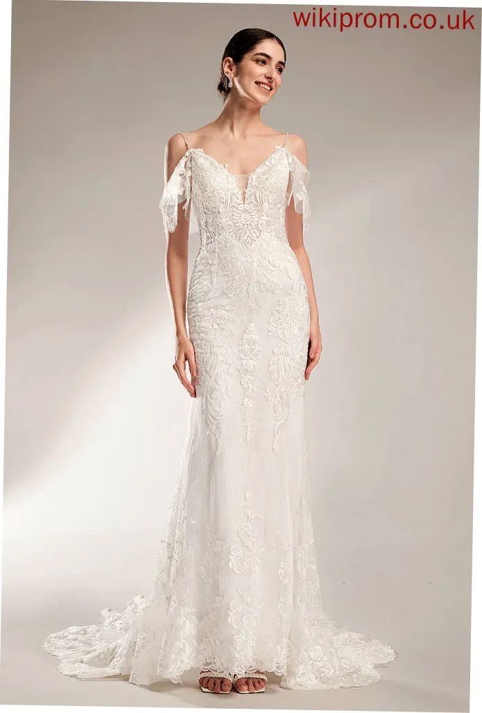 V-neck Trumpet/Mermaid Chapel Beading Sequins Dress Wedding Dresses Wedding With Train Emilie