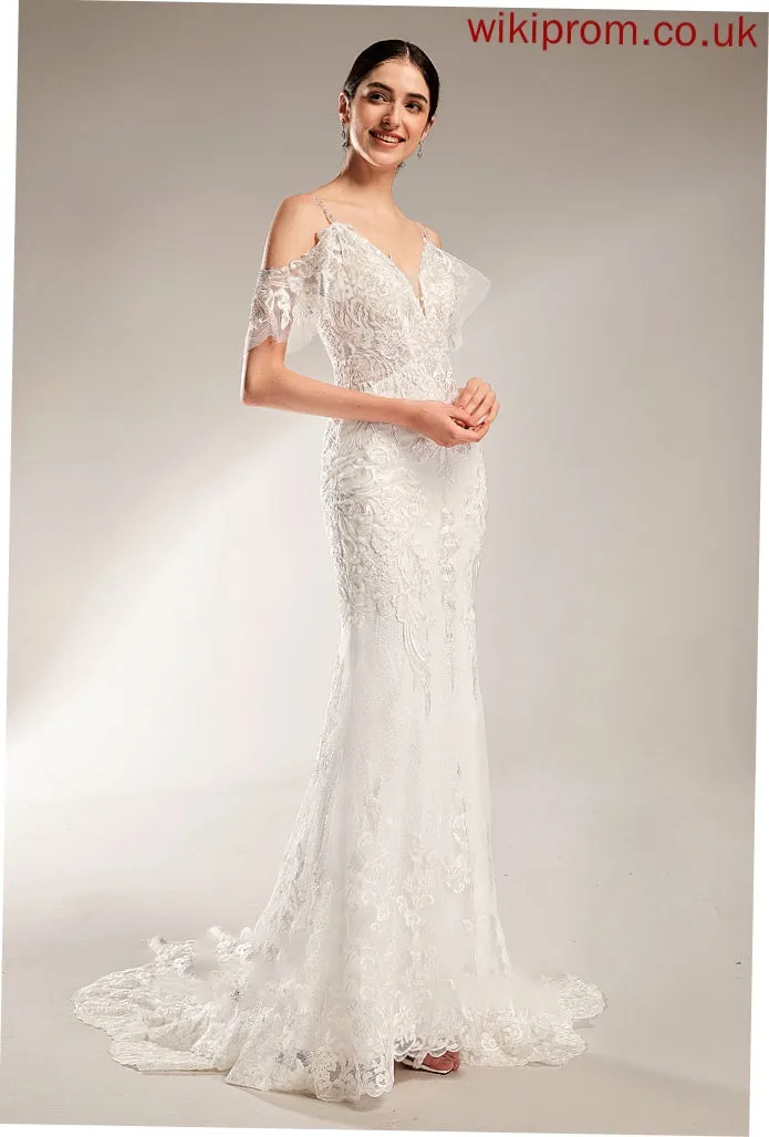 V-neck Trumpet/Mermaid Chapel Beading Sequins Dress Wedding Dresses Wedding With Train Emilie
