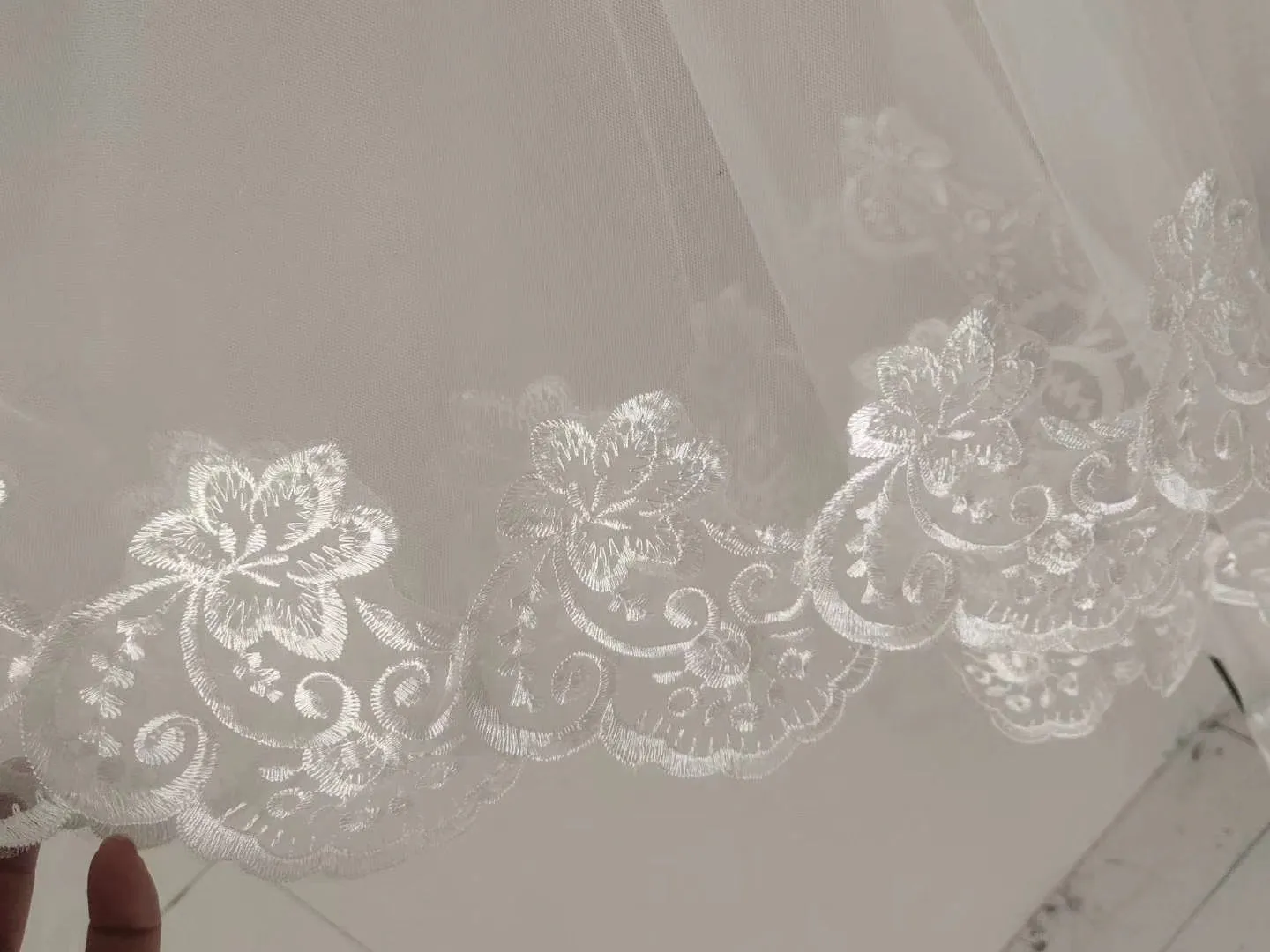 Venetian lace appliqués elbow length two layers face veil