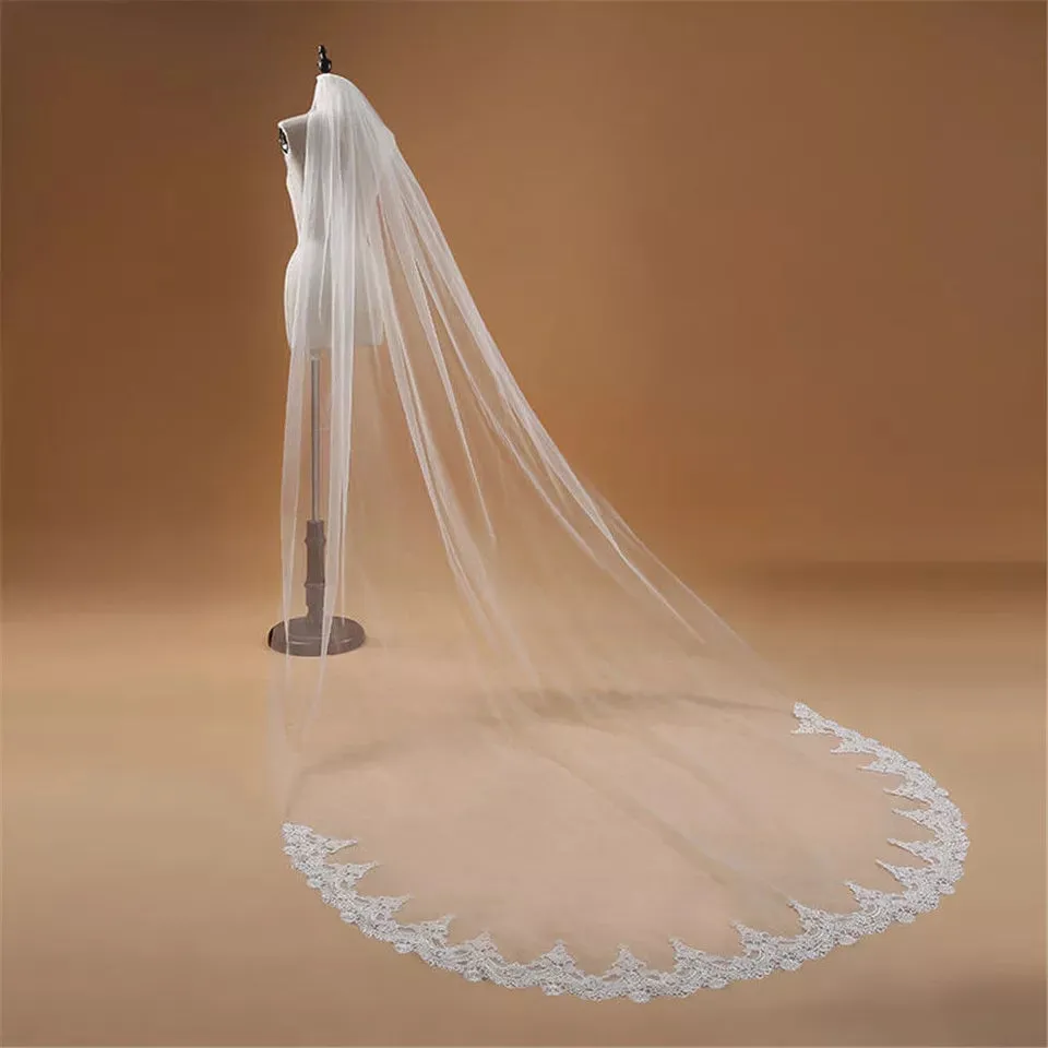 Vintage Chapel Length Lace Edge Tulle Wedding Veil