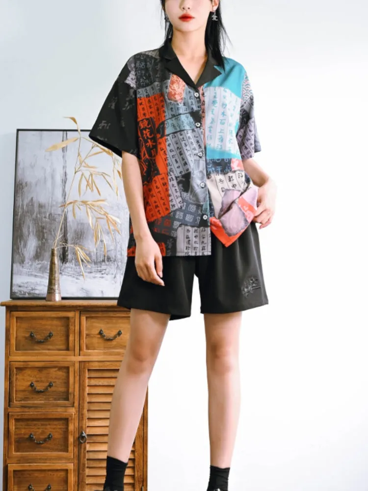 Vintage Chinese-Style Printed Short-Sleeve Shirt for Summer