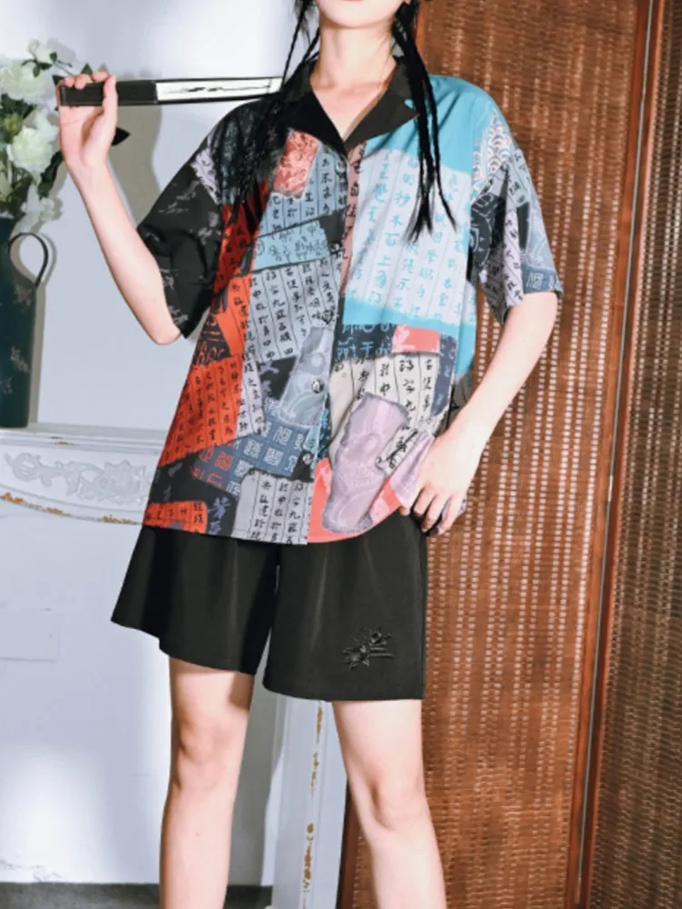 Vintage Chinese-Style Printed Short-Sleeve Shirt for Summer