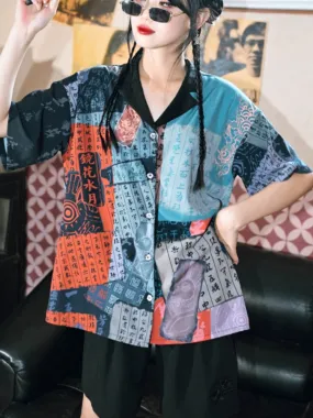 Vintage Chinese-Style Printed Short-Sleeve Shirt for Summer