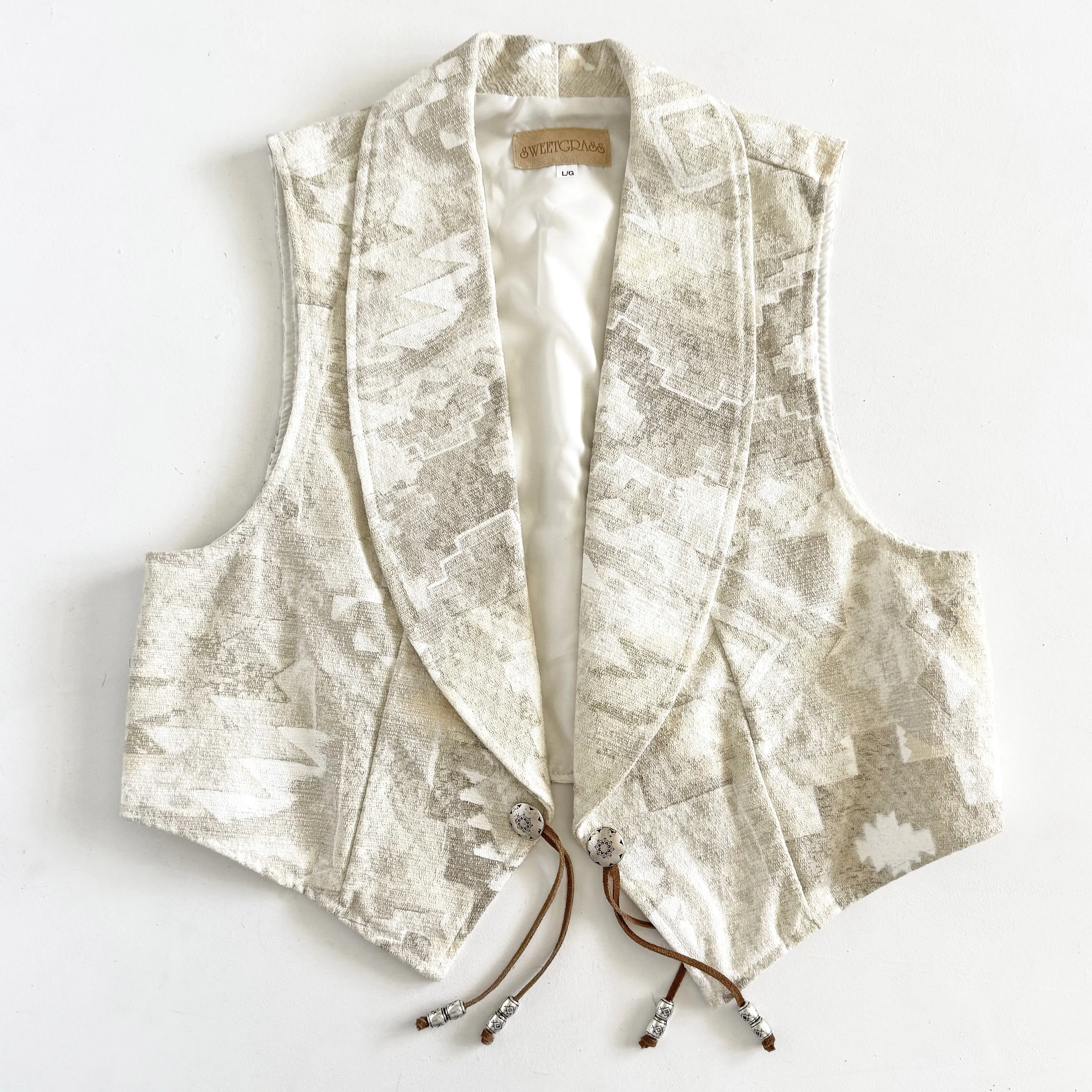 Vintage Sweetgrass, Open Aztec Western Style Vest with Tassels