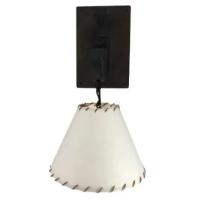 Visual Comfort Wall Sconce, Hand Forged Iron with Pendant Paper Shade, Leather Trim