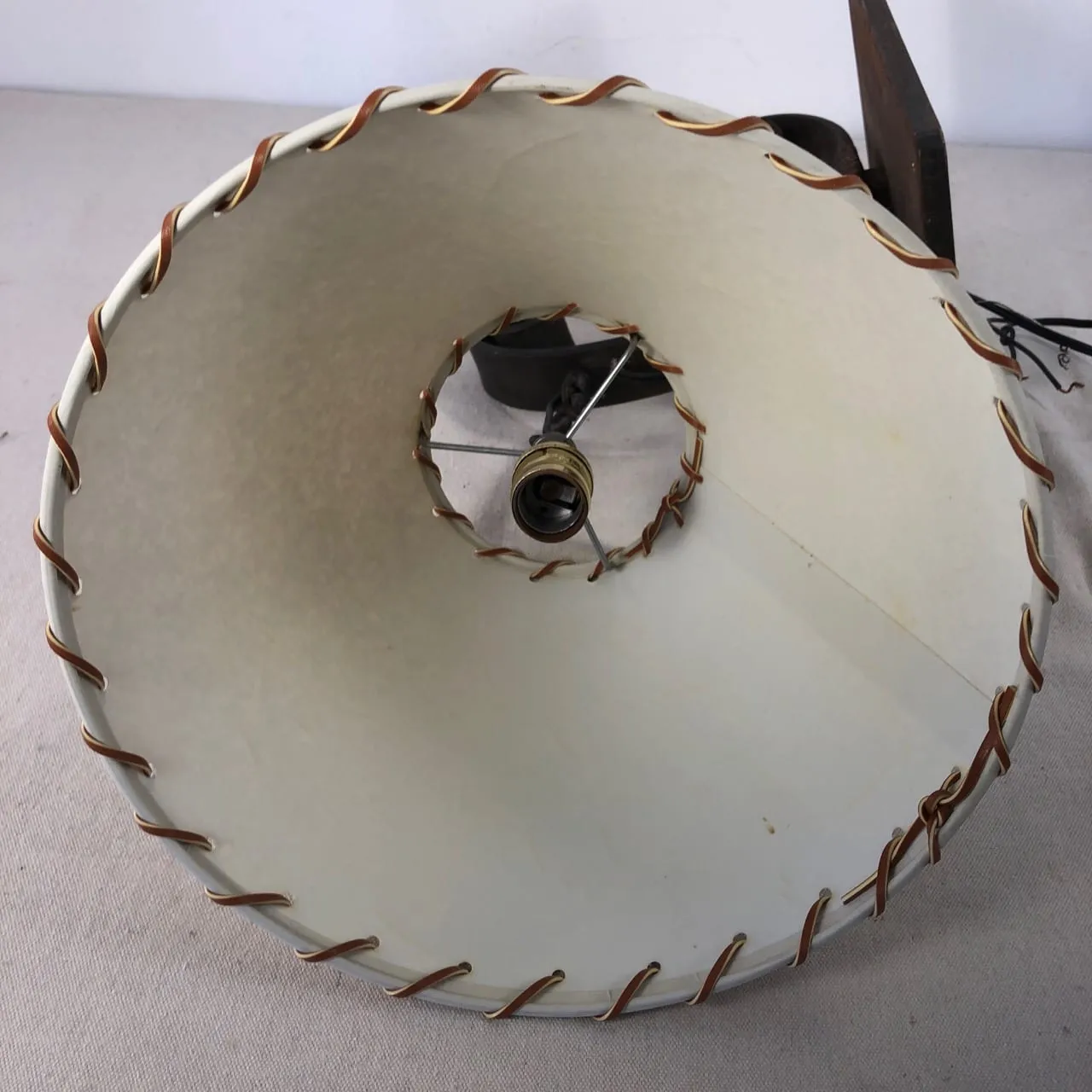 Visual Comfort Wall Sconce, Hand Forged Iron with Pendant Paper Shade, Leather Trim