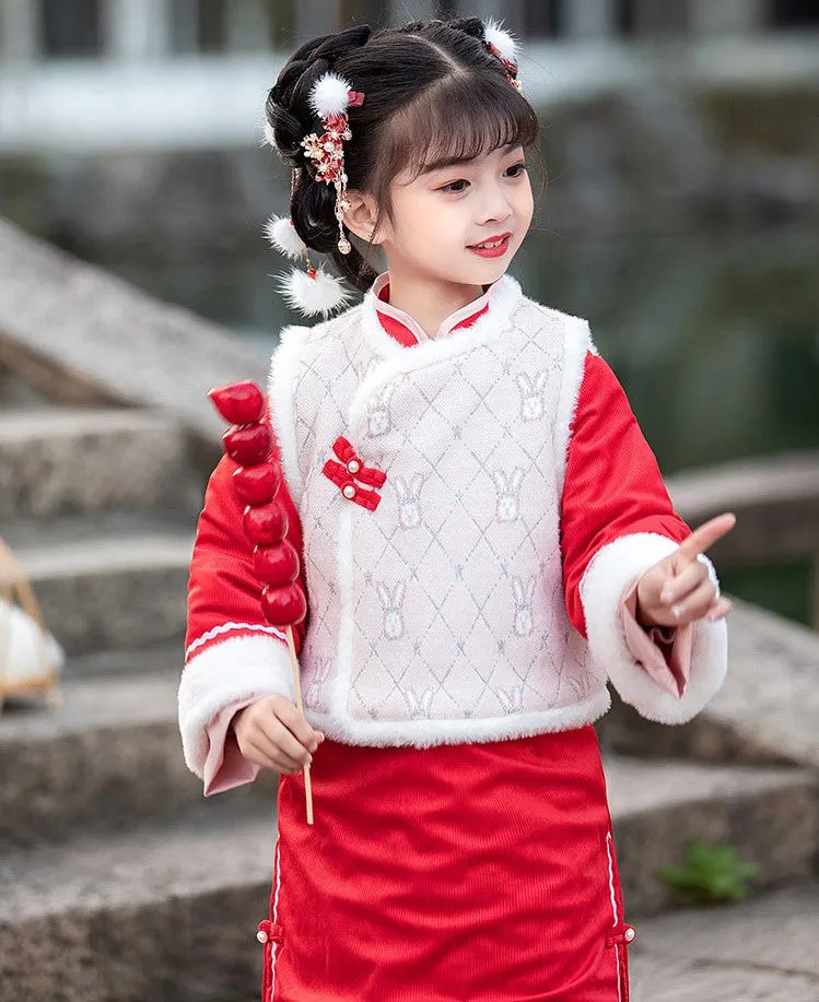 Wadded Cheongsam & Waistcoat Girl's Traditional Chinese Suit