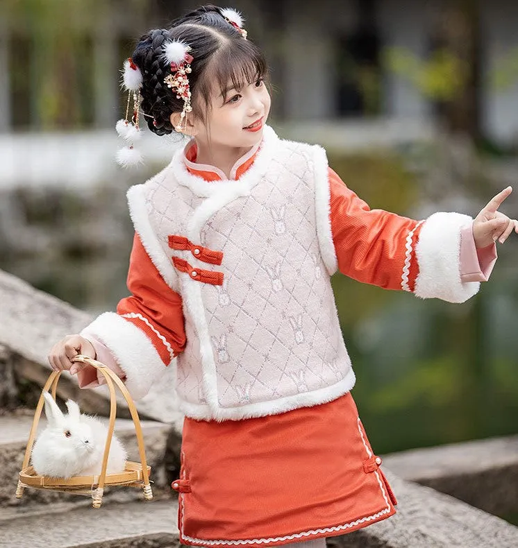 Wadded Cheongsam & Waistcoat Girl's Traditional Chinese Suit