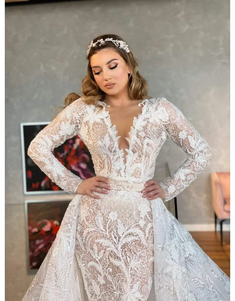 Wedding Gown With Lace with Removable Skirt