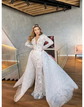 Wedding Gown With Lace with Removable Skirt