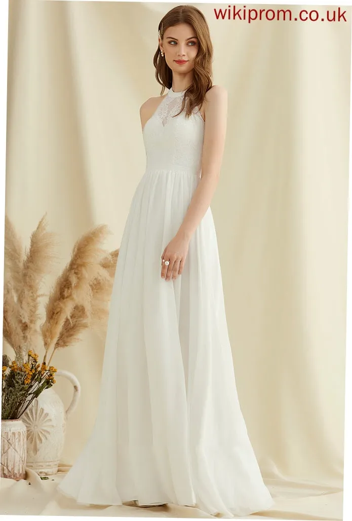 Wedding Wedding Dresses Scoop With Dress Lace Chiffon Floor-Length Front Split A-Line Neck Myah